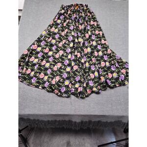 Magic Floral Maxi Skirt Black Pink Purple Yellow Boho Elastic Waist Size Small